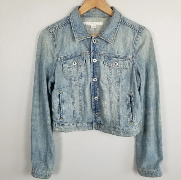 Polo Jeans Co Ralph Lauren Y2K Distressed Cropped Blue Denim Trucker Jacket Sz M - Picture 8 of 12